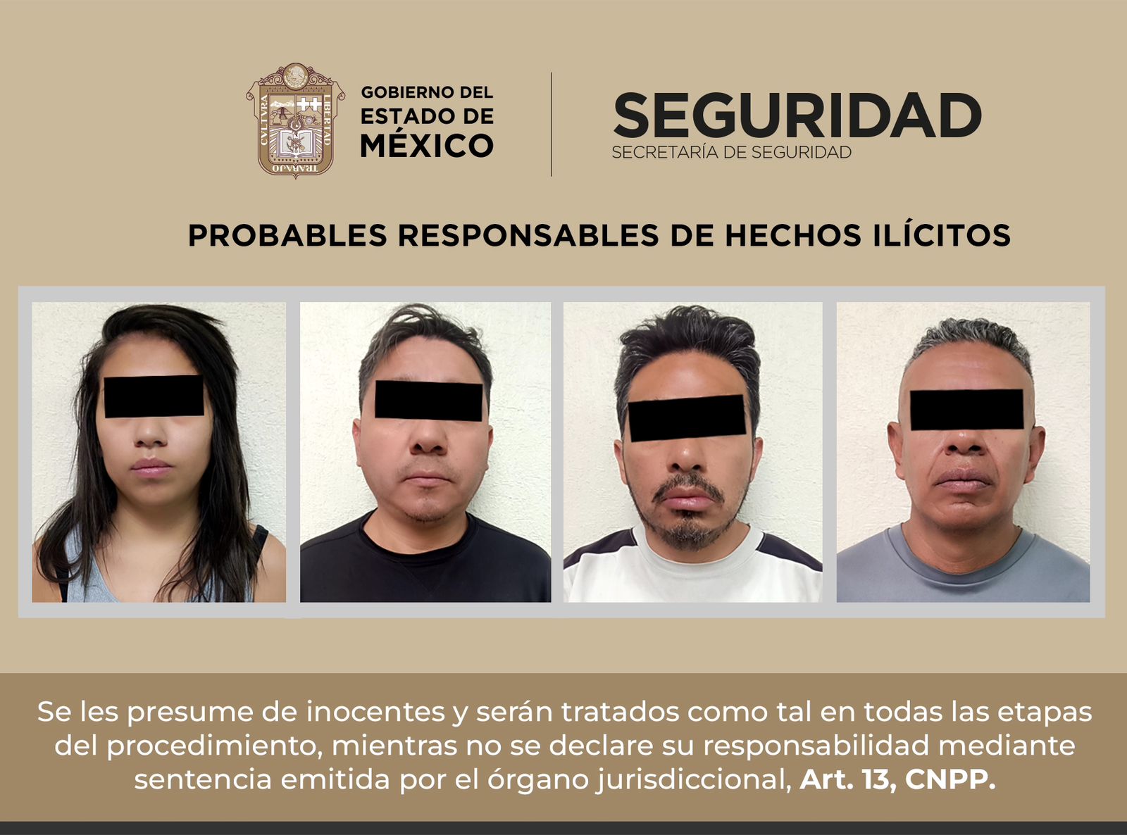 SS detiene a cuatro implicados en los delitos de uso indebido de insignias y contra la salud en Tecámac