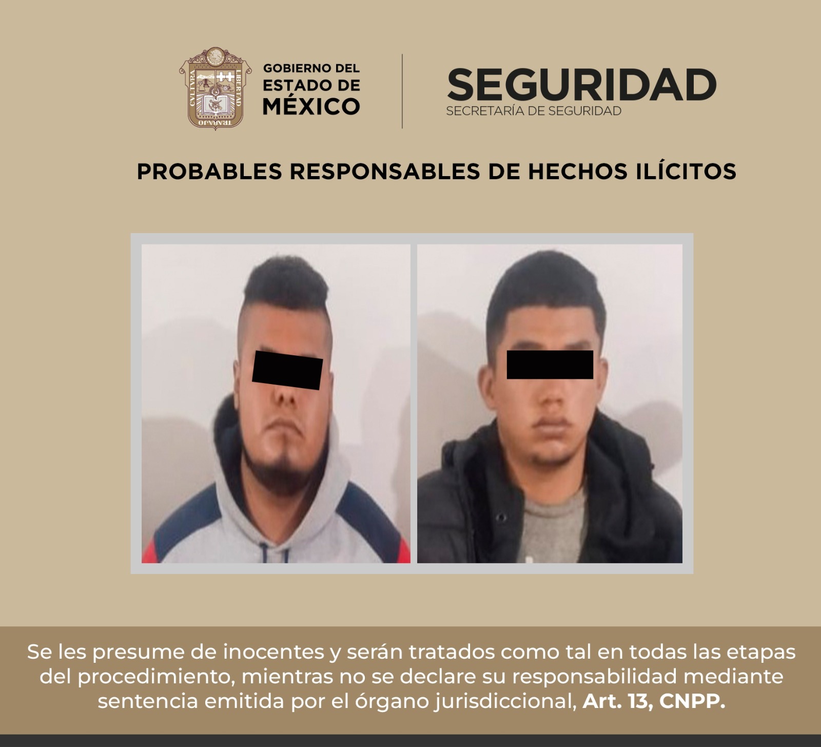 Detienen a dos posibles responsables de robo con violencia en La Paz, Edomex