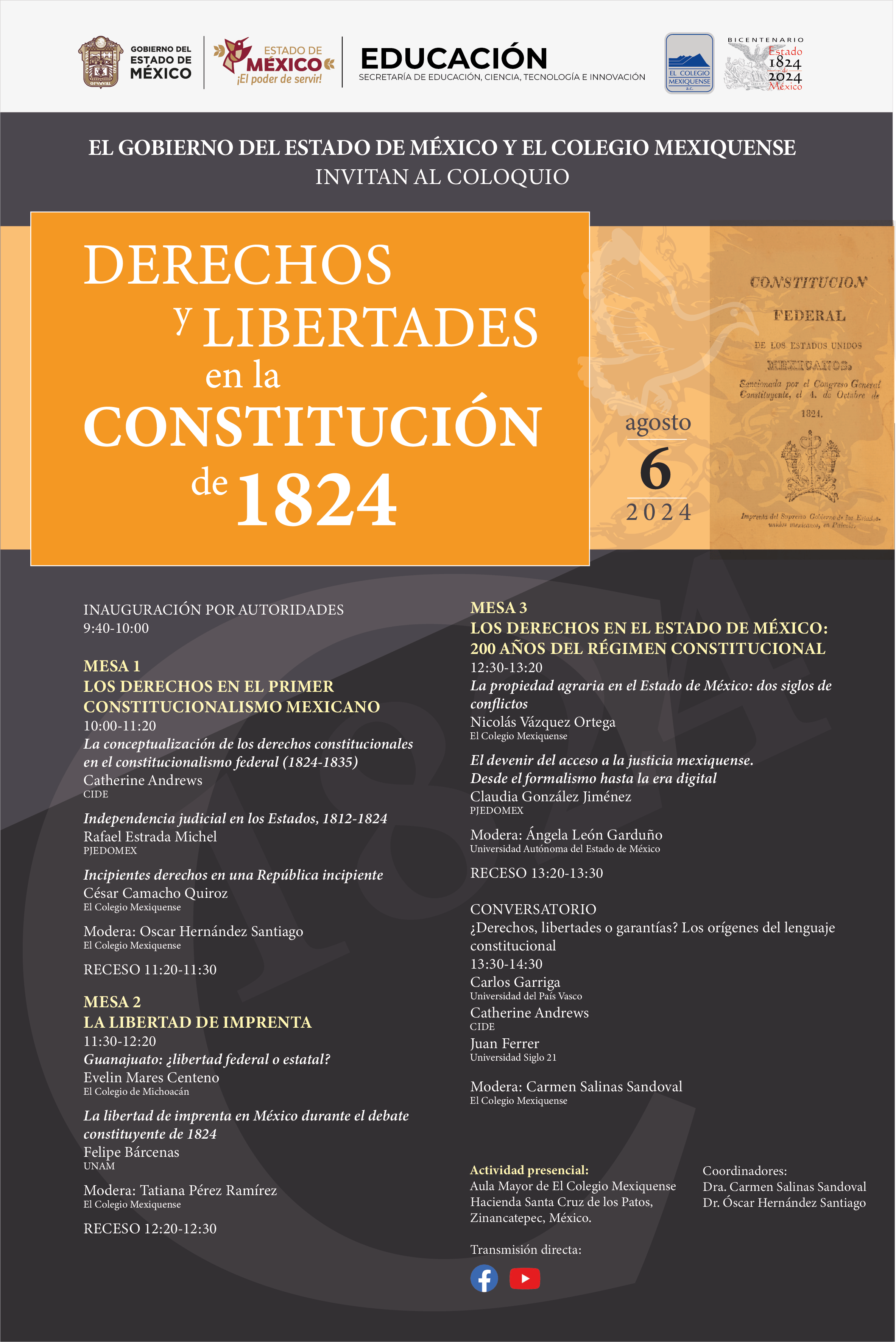 El Colegio Mexiquense invita al coloquio sobre derechos y libertades en la Constitución federal de 1824