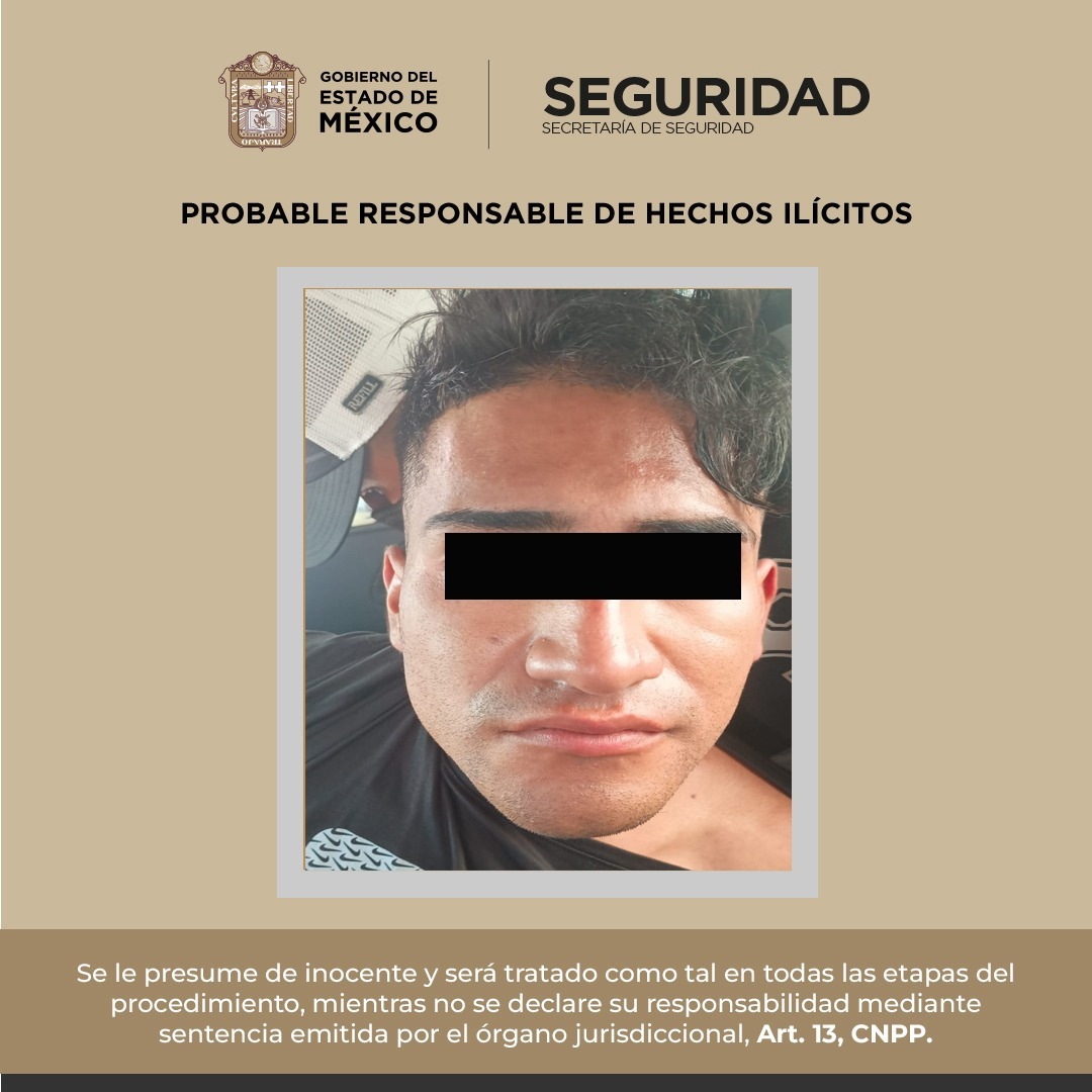 SS detiene en Huehuetoca a implicado en delitos contra la salud y portación de arma prohibida