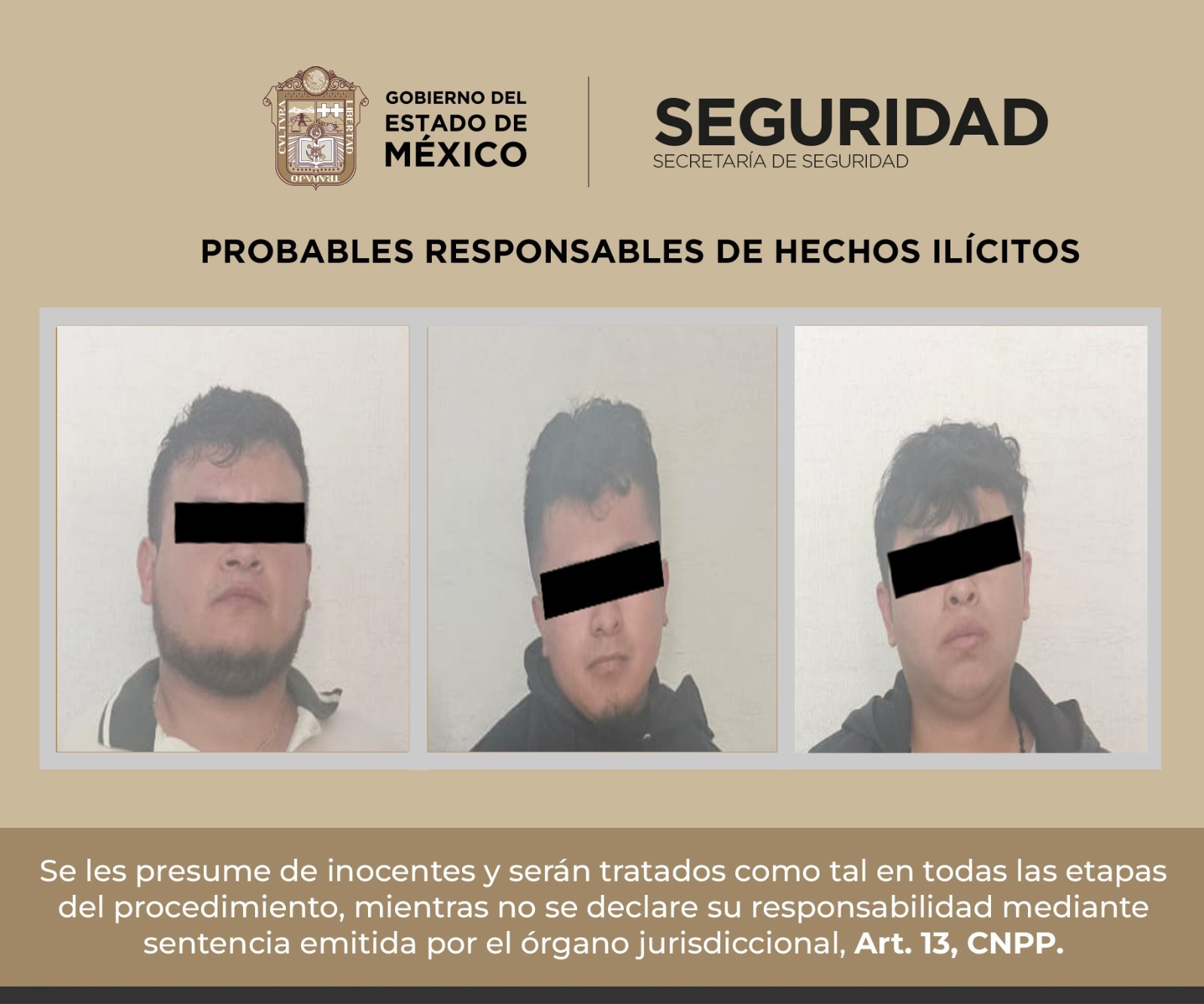 Tras solicitud, detienen a tres implicados responsables del delito de secuestro exprés en Ixtapaluca